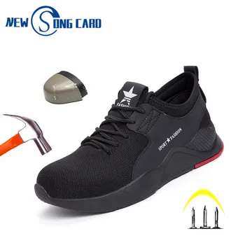 

New song card Work safety shoes Men 2019 fashion Outdoor Steel Toe Cap Anti-smashing Puncture Proof Construction sneakers Boots