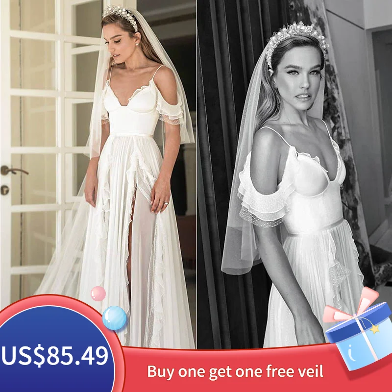 Eightree Vestido de noiva Chiffon wedding Dress Spaghetti Straps Wedding Dresses 2019 Bridal Gown Floor Length robe de soiree