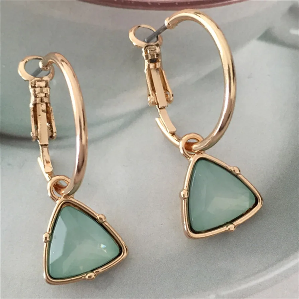 Hoop-Earrings Stone-Pendant Wedding-Jewelry Small Triangle Women Korea New-Fashion Simple
