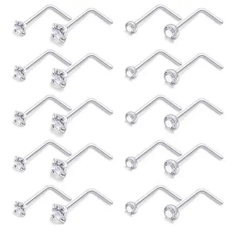20-Pack 20G кольца для носа 316L хирургическая сталь CZ Кристалл ноздрил пирсинг ювелирные изделия для женщин мужчин - Окраска металла: Золотой цвет