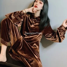 

2021 oriental women retro cheongsam top+pants set elegant women qipao anime party club oriental set chinese style cheongsam suit
