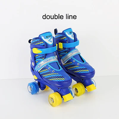 1 пара взрослых детей двойная линия роликовые коньки обувь для катания на коньках регулируемый размер дышащие Patines PU мигающие колеса розовый синий - Цвет: Blue S EUR 27-31