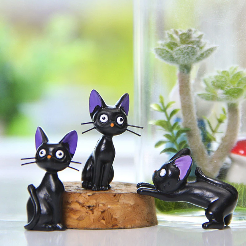 宮崎 黒猫の置物 漫画のキャラクター 魔法のペットの女の子 子猫 アクションモデル マイクロ風景 装飾人形 子供のおもちゃ Null Aliexpress