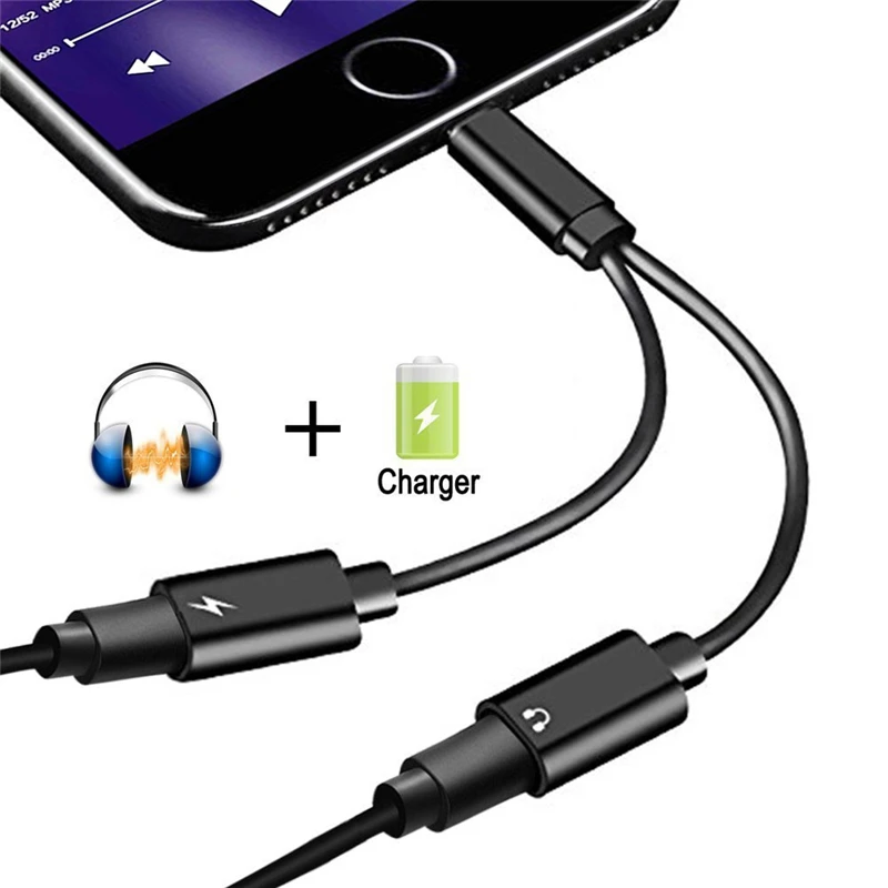 

For IPhone Splitter 8 Pin To 3.5mm Audio Music Earphone Headphone Headset and Charger Adapter for IPhone 7 8 Plus X Accessories