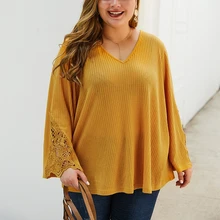 Autumn and winter large size women's thin sweater 5XL 6XL 7XL 8XL 9XL bust 148CM long sleeve V-neck lace cuff loose sweater
