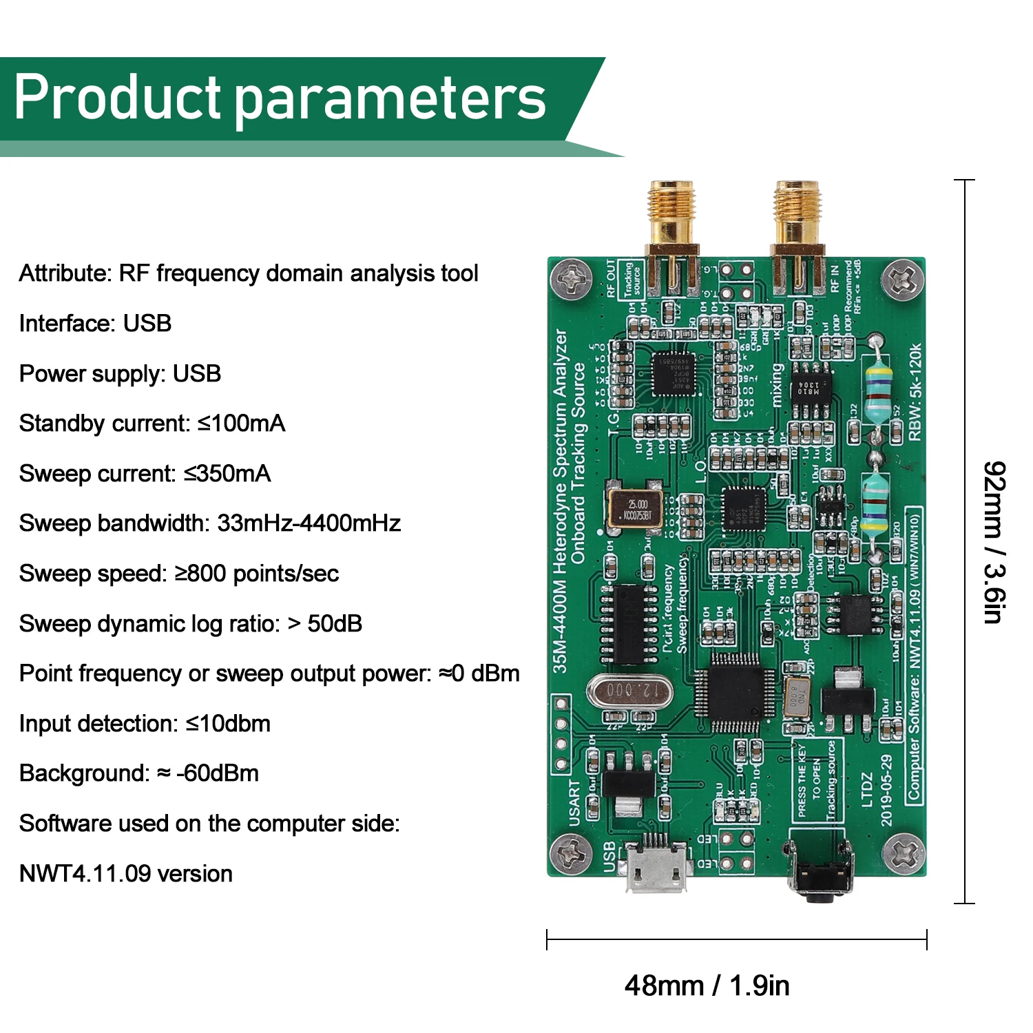 Spectrum Analyzer USB LTDZ 35-4400M Spectrum Signal Source With Tracking Source Module RF Frequency Domain Analysis Tool