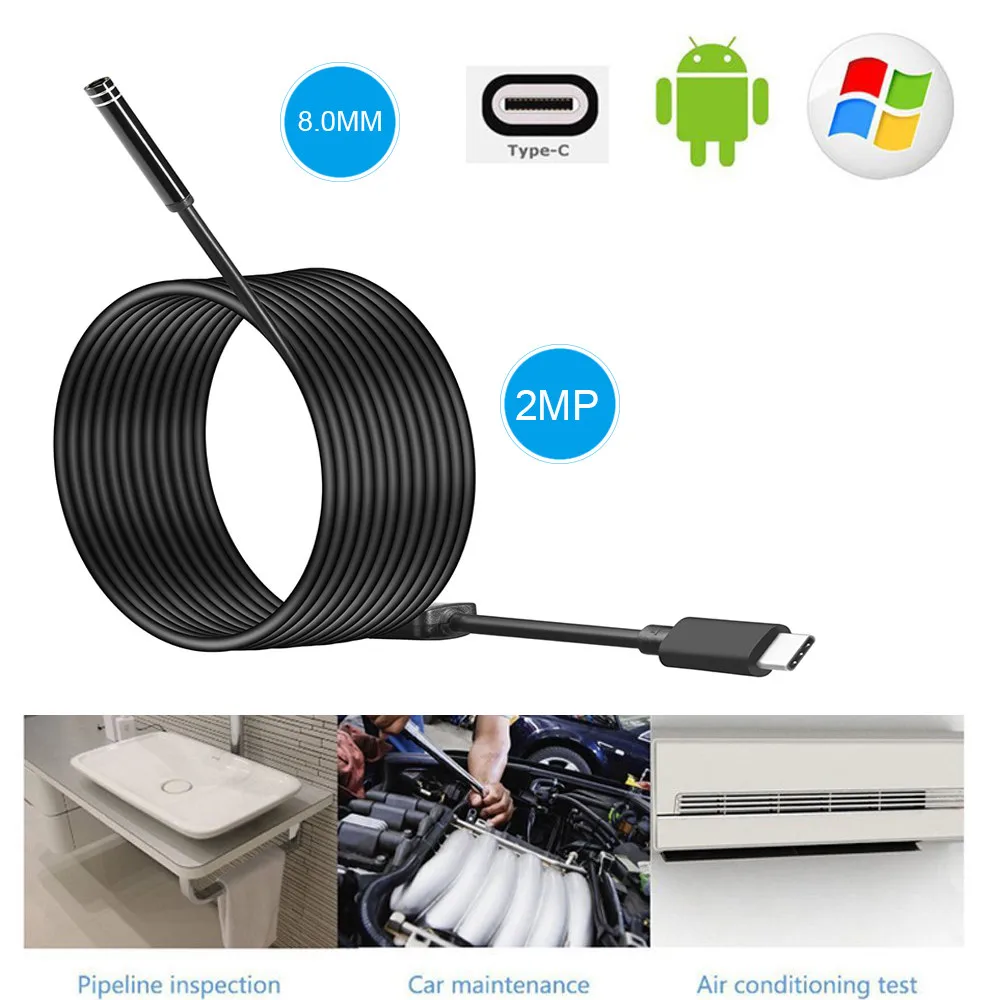 

Type c Kamera Endoskopowa 8mm 720P USB Borescope Wire Cam Flexible Endoscope Camera for Car Pipe Repair Android Smartphone PC-5m