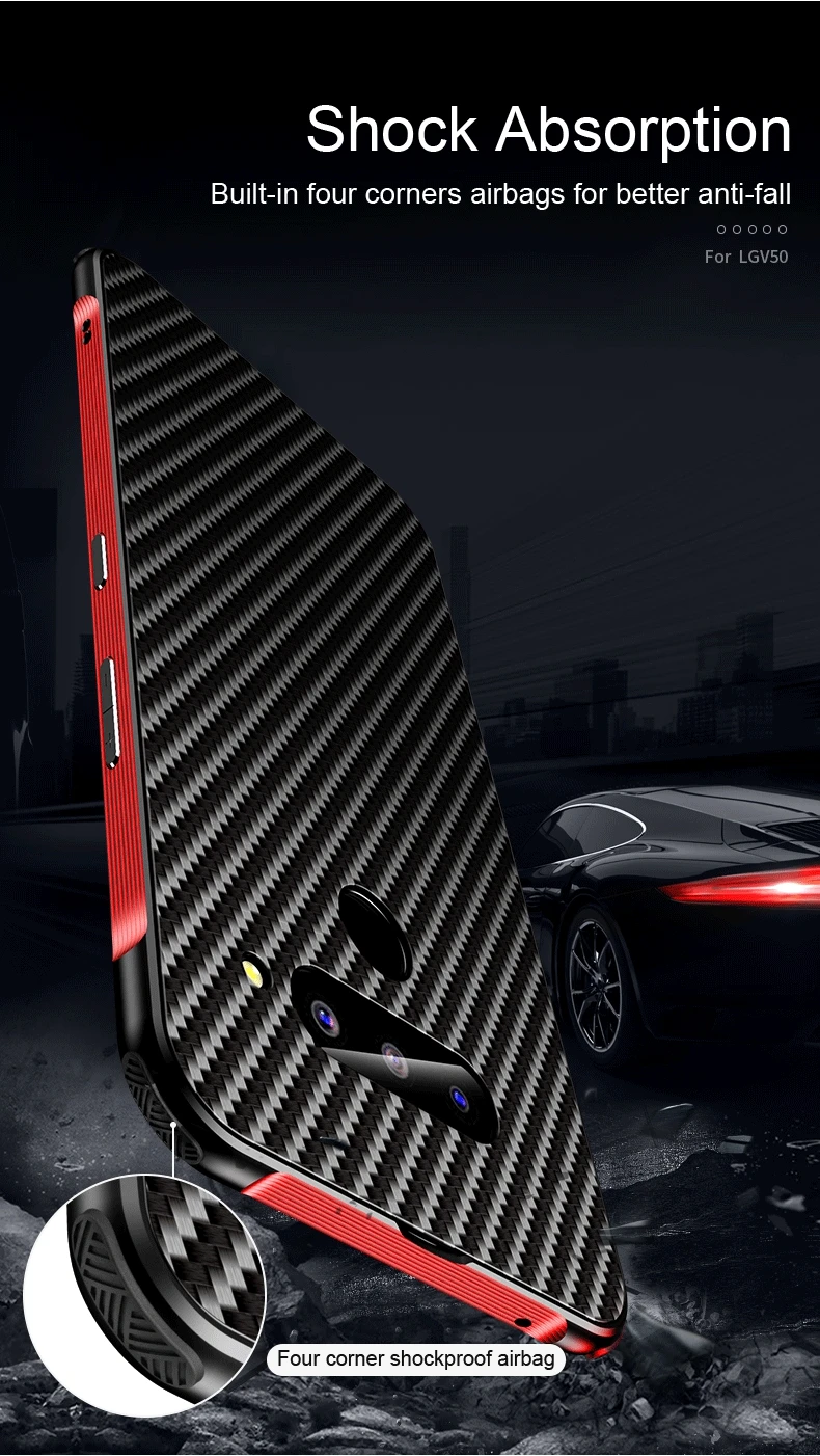 Жесткий чехол для телефона LG V40 V50 G7 G8s текстура углеродного волокна металлический бампер крышка Анти-падение 360 ° полная защита Coque V40 V50 G7 G8