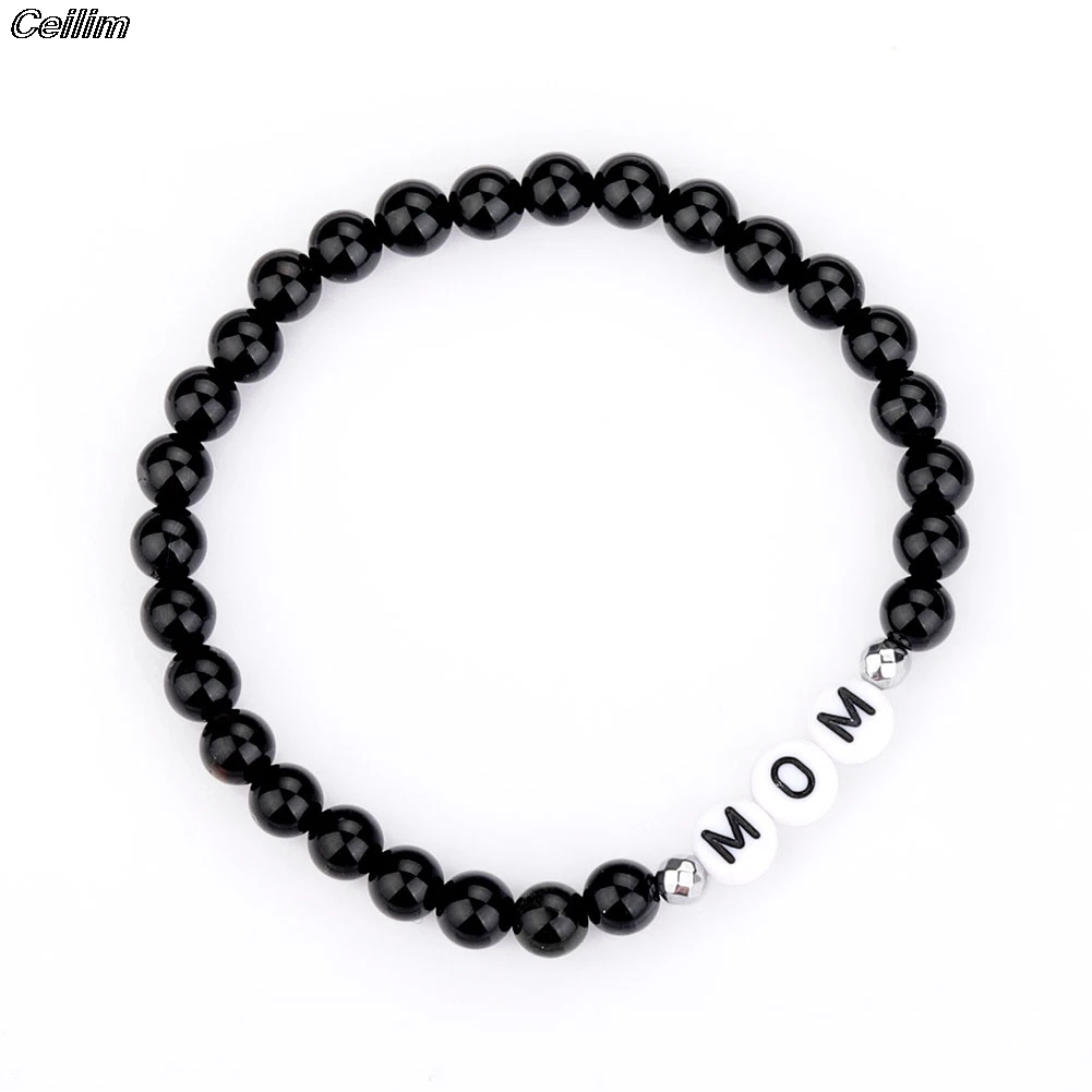 Initial Letter MAMA Black Beads Bracelet MOM Beaded Bangles For Women 2021 Mother's Day Gifts Bracelets Fashion Family Jewelry