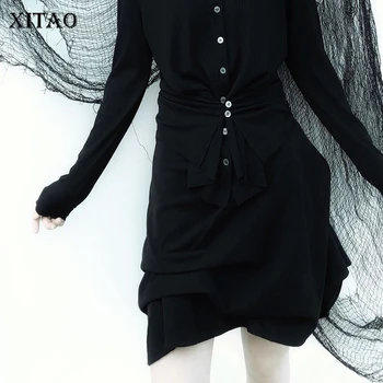 

XITAO High Waist Pleated Bud Short Skirt Irregular Black Pleated 2020 Spring Diablo Style Half Skirt Women Small Fresh XJ4113