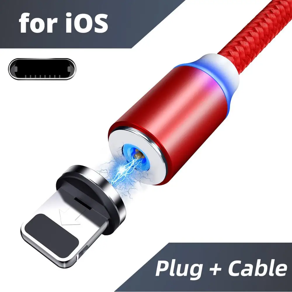 Red For IOS Cable FONKEN Магнитный кабель Micro usb type-C кабель для зарядки телефона Быстрый магнит зарядное устройство шнур для samsung huawei Redmi зарядный провод - Цвет: Red For IOS Cable