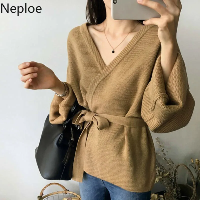 

Neploe Korean Chic Women Sweater Cardigans 2019 Knitting Autumn Winter Lace Up Belt Loose Outer Wear Elegant Casual Ladies Coat
