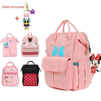 

Disney Minnie Pink Series Maternity Diaper Bag USB Heating Baby Care Bag Mummy Large Capacity Nappy Backpack For Moms Waterproof