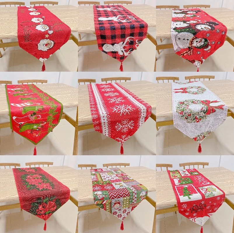 

2021 Christmas Printed Table Flag Tablecloth Santa claus, snowman Placemat Christmas Decorations For Home Table Runner Flags