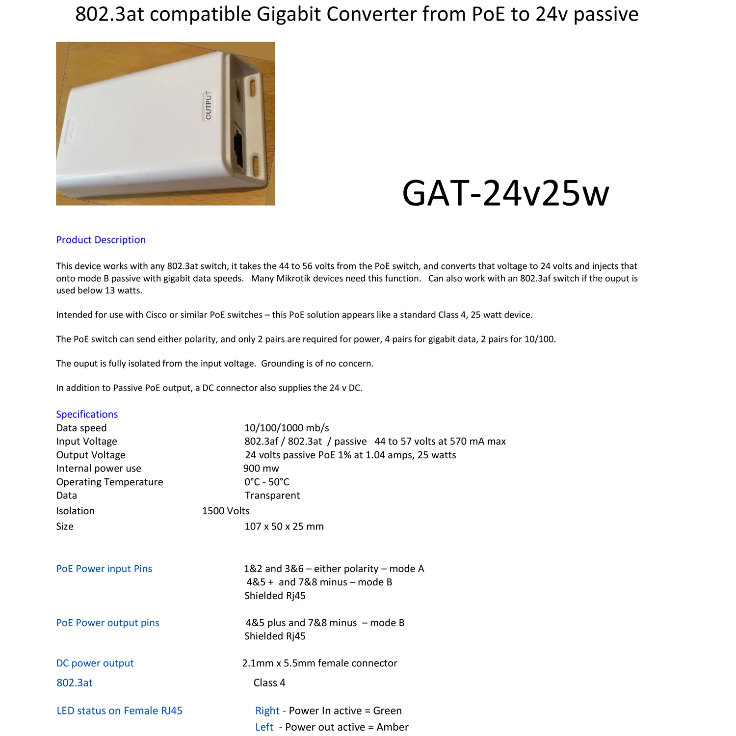 48V  24V POE ȯ й ̴  802.3af/at  24V UBNT Mikrotik ġ 24Volt 25W  нú