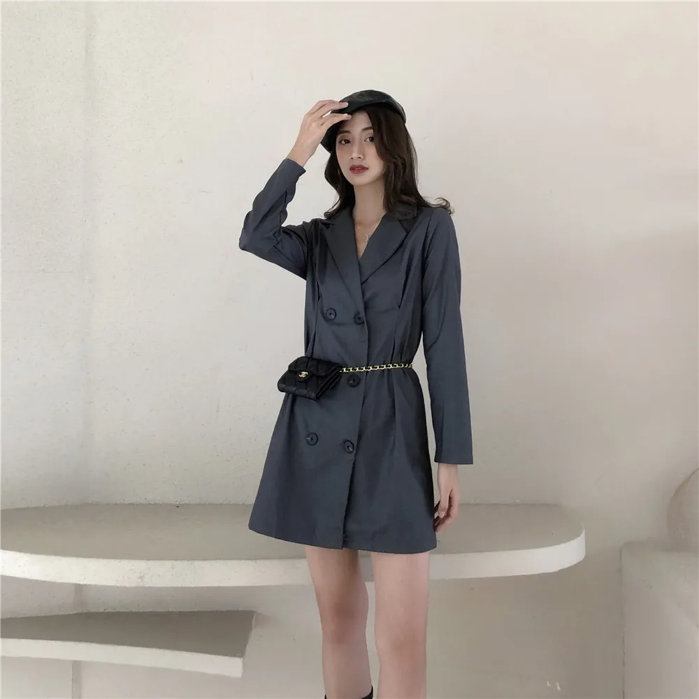 

1188 # Autumn And Winter WOMEN'S Dress ~ Net Price ~ Hong Kong Flavor peng xiu V-neck Waist Hugging Double Breasted Elegant Slim