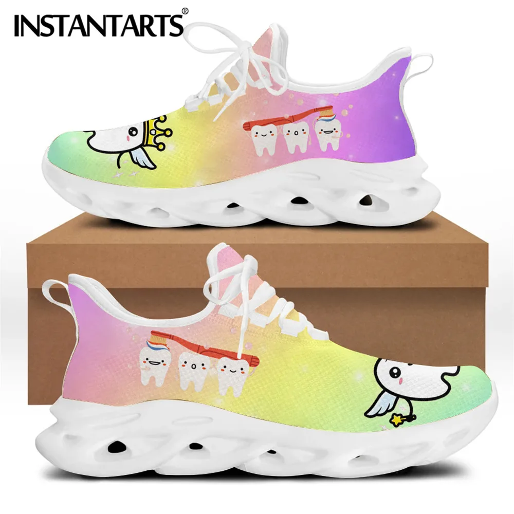 

INSTANTARTS Spring Autumn Dental Shoes Woman Flats Sneaker Cute Cartoon Tooth Dentist Brand Design Female Mesh Footwear Zapatos