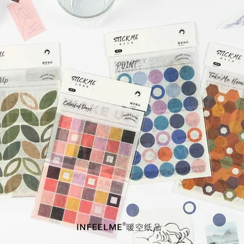 

infeel.me Combination Adhesive Paper Warm Air Color Series 4 Sheets into 6-Literature and Art Retro PDA Diary Stickers