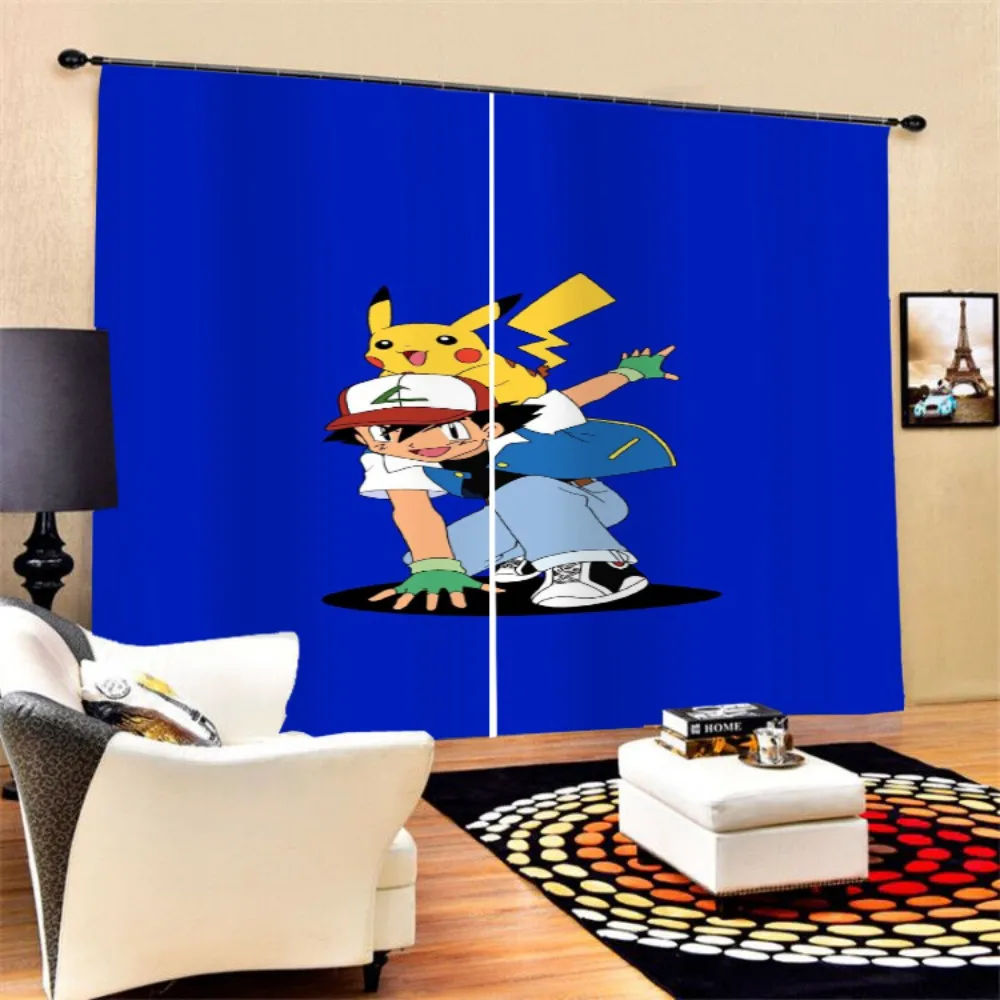 Color-11 Pikachu 3D печать спальня гостиная шторы на окна 2 панели японского аниме мультфильм плотные шторы на заказ размер шторы - Цвет: Color-11
