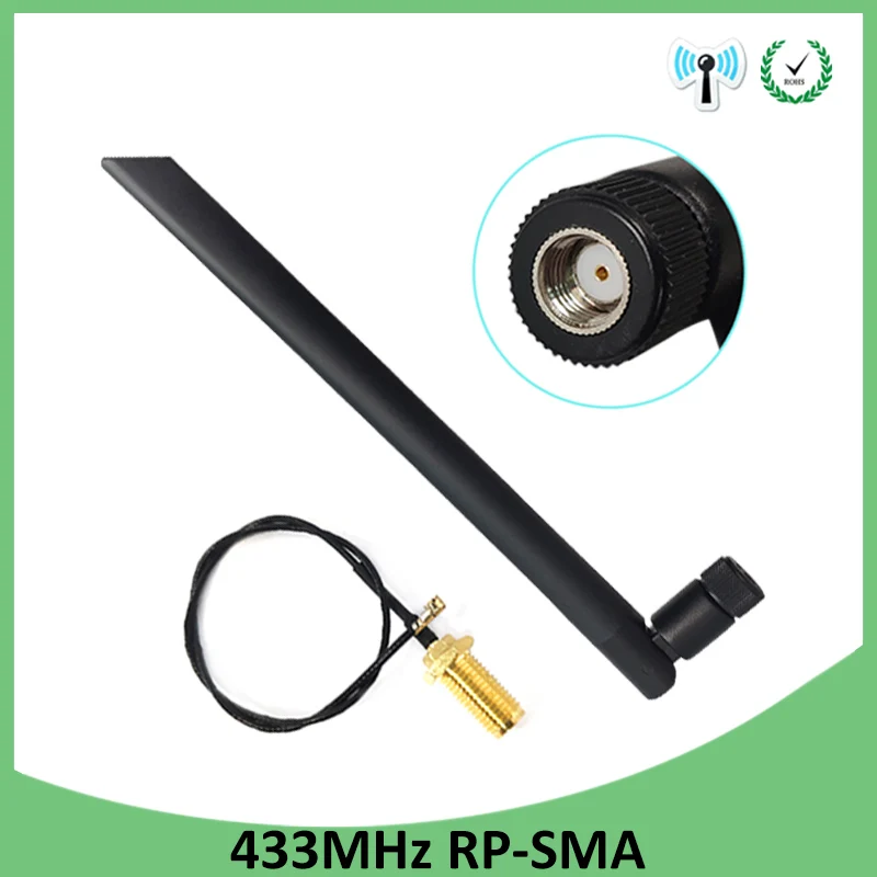 

5pcs 433Mhz Antenna 5dbi GSM 433 mhz RP-SMA Connector Rubber Lorawan antenna+ IPX to SMA Male Extension Cord Pigtail Cable