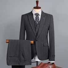 OIMGSuit suit men's three-piece suit Korean version of the slim small suit professional formal wear best man groom wedding dress