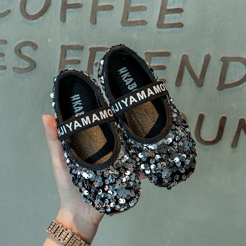 Bakkotie Kids Autumn Pu Leather Shoes Little Girls New Fashion Glitter Pink Mary Jane Flats Children Sweet Dress Shoes
