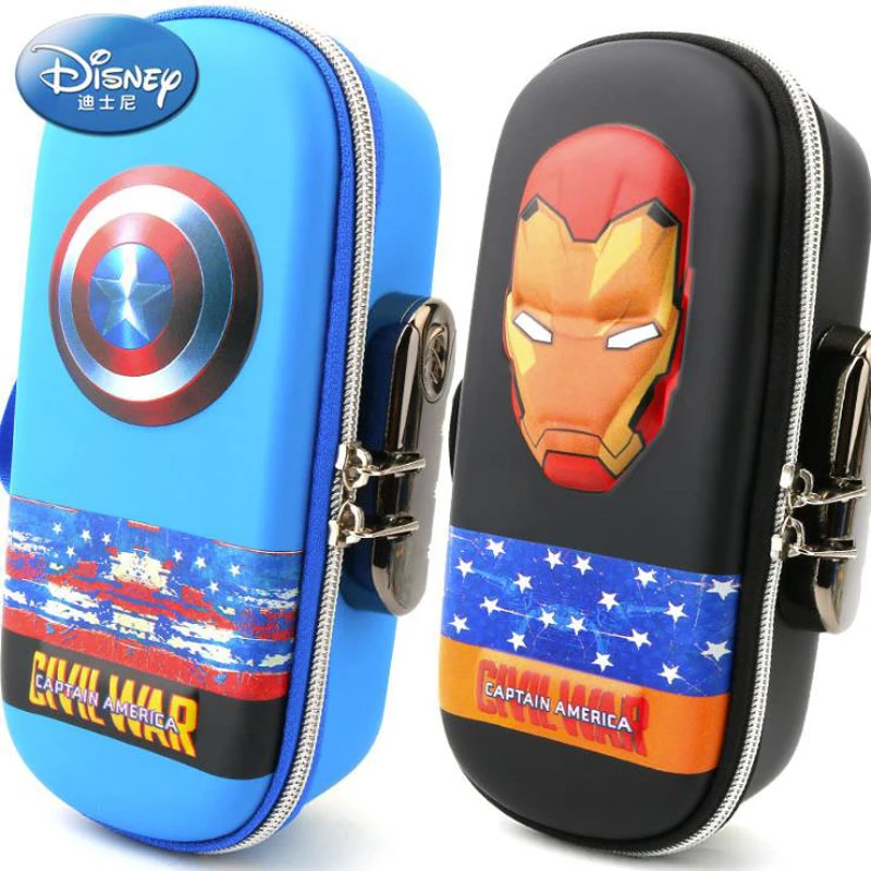 

1pc Marvel pencil box Spider Man Iron Man Captain America Pencil case Password Lock primary school junior high school boy gift