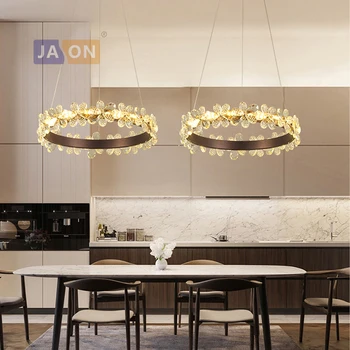 

ZISIZ LED Iron Crystal Gold Coffee Round LED Lamp LED Light.Pendant Lights.Pendant Lamp.Pendant light For Dinning Room