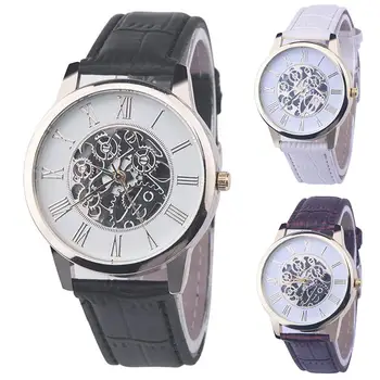 

Men Hollow Mechanical Skeleton Round Dial Faux Leather Strap Analog Quartz Watch Strap Analog Quartz Watch Strap Analog Quartz W