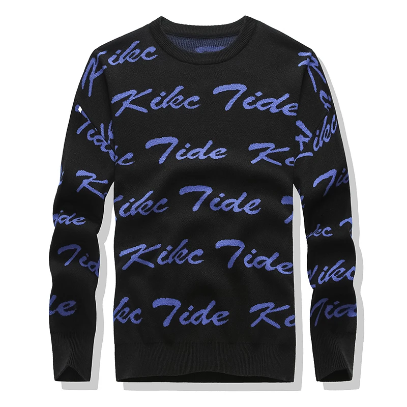M-3XL пуловер с длинным рукавом и круглым вырезом, мужская одежда, зимний Повседневный свитер для мужчин, новейший трендовый тонкий пуловер с буквенным принтом, мужской свитер