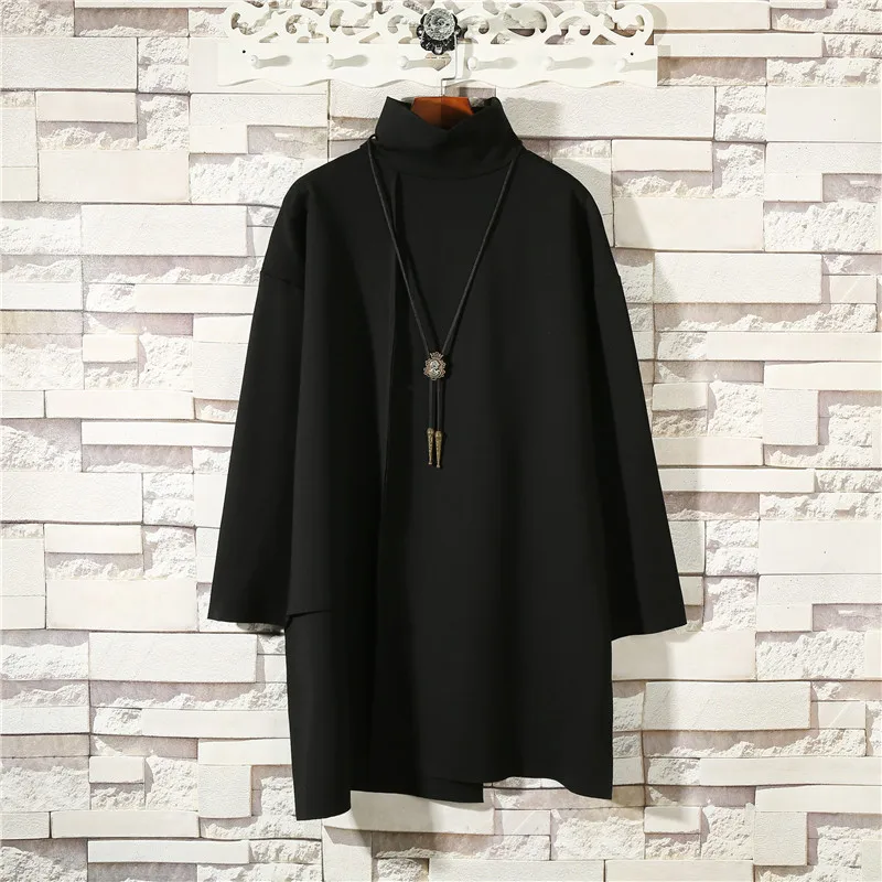 

Men Long Sleeve T Shirt Autumn Winter New Brunet High Collar Fashion Irregular Personality Space Cotton Design Loose Undershirt