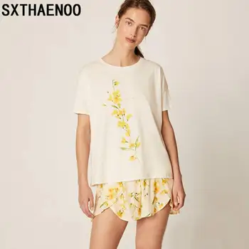

Women Cute Sleepwear 2PCS Shirt&Shorts Pajamas Set Floral Tops + Shorts Nightwear Cotton Intimate Pyjamas Casual Homewear