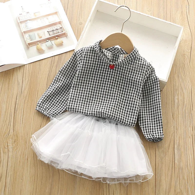 Humor Bear/Осенняя детская одежда для маленьких девочек Милая клетчатая футболка с длинными рукавами+ юбка комплекты из 3 предметов комплекты одежды для девочек-школьников