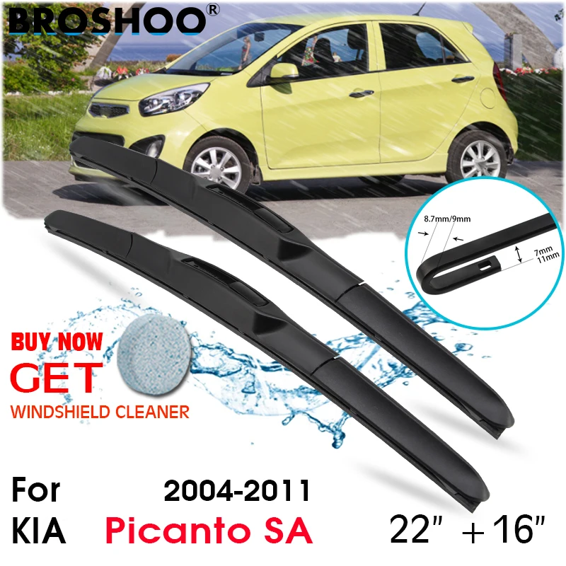

Car Wiper Blade Front Window Windscreen Windshield Wipers Blades J hook Auto Accessories For KIA Picanto SA 22"+16" 2004-2011