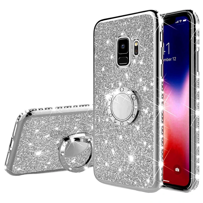 ZSilver A10 A20 A20E палец кольцо чехол для ювелирных изделий, samsung Galaxy A30 A40 A50 A70 M20 J6 A6 A7 A8 плюс A5 мягкий блеск Алмазный чехол для iPhone X - Цвет: ZSilver