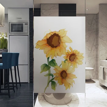 

Custom Size Static Cling Window Sticker Sunflower Decorative Private Stained Glass Film For Bathroom Bedroom Kitchen Living Room