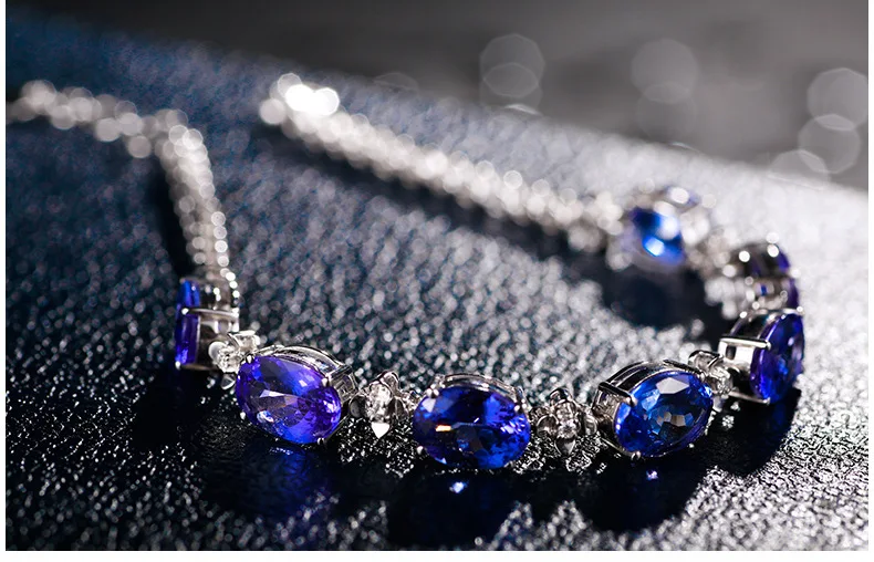 Блестящий синий кубический циркониевый Теннисный браслет для женщин Регулируемый натуральный кристалл цепь Шарм Браслет Свадебные вечерние ювелирные изделия