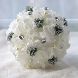 2019 красивые цветы ручной работы Декоративные искусственные розы цветы жемчуг невесты кружевные акценты свадебные букеты с лентой