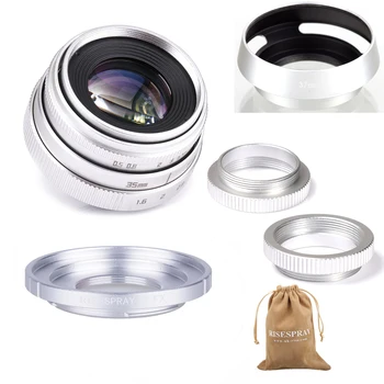 

Silver Mini 35mm f/1.6 APS-C CCTV Lens+adapter ring+2 Macro Ring+lens hood for Fujifilm X Mount Mirroless Camera XT10/XT20/XT30