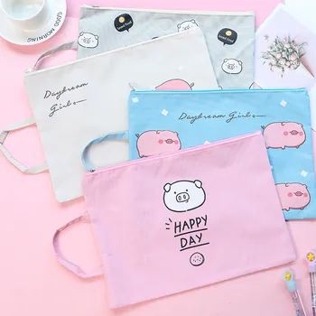 

Cute Kawaii Document Bag Portable A4 File Holder Cartoon Stationery School Office Storage Folder Oxford Cloth Organizer