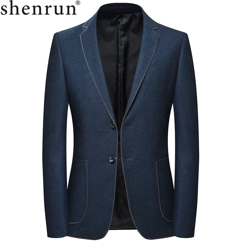 

Shenrun Casual Blazer Men Fashion Spring Autumn Suit Jacket Blue Black Jackets Single Breasted 2 Buttons Blazers Plus Size