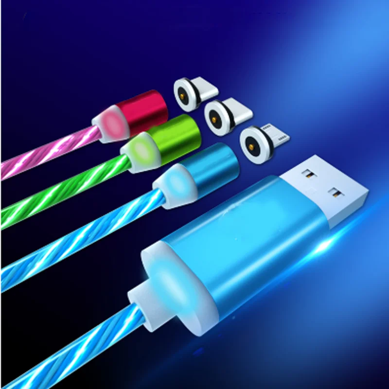 Magnetic Flow Luminous LED Light Fast Charging Cable For iPhone Xs Max Micro Type C Samsung J4 J6 Plus Cord | Мобильные телефоны и