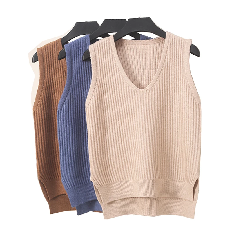 2018 Spring Autumn Vest Women V-neck Slim Sleeveless Knitted Warm Casual Sweater Tops Pullover kz114 | Женская одежда
