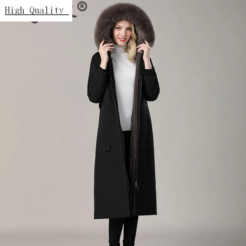 

Real Fur Parka Winter Jacket Women Natural Rex Rabbit Fur Liner Long Coat Female Fox Fur Collar Thick Warm Parka Hiver 03