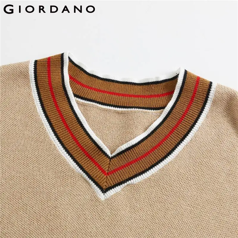 Giordano мужской вязанный свитер с v образным вырезом под шею,выполнен в трёх цветовых вариантах