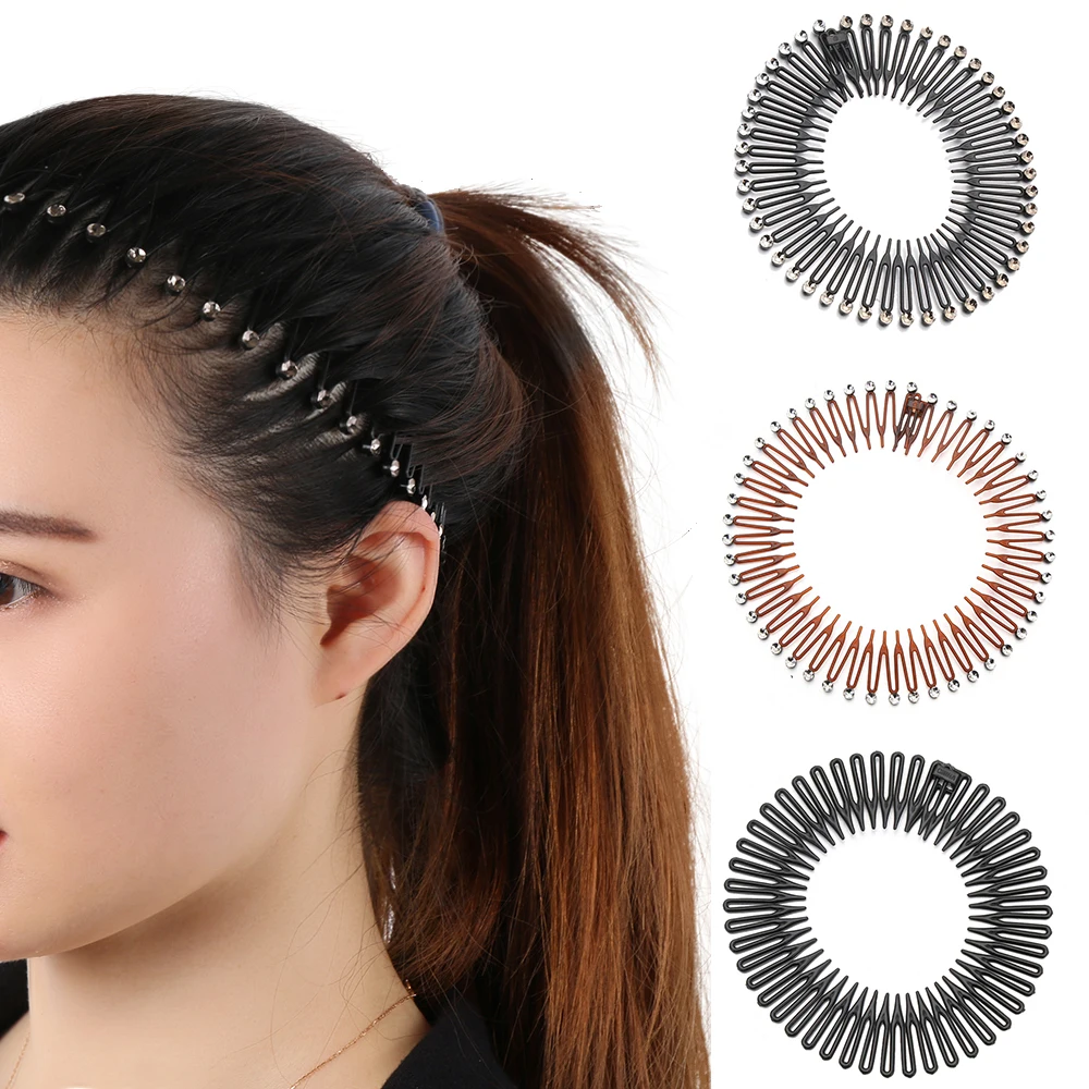 1pc Plastic Stretch Flexible Comb Teeth Headband Full Circle Hair Hoop