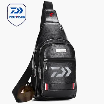 

Daiwa Fishing Backpack Waterproof Fishing Lures Pu Bag Straps Fish Tackle Bag Fishing Chest Pack Multi-pocket Tackle Leather Bag