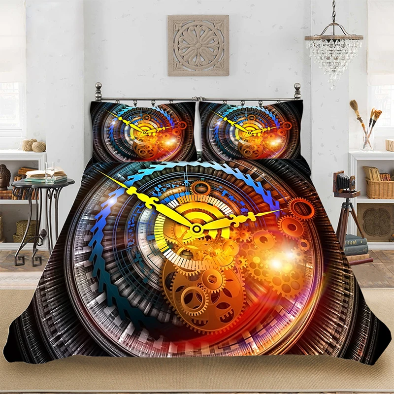 Bedding set Bedclothes Include Duvet Cover Pillowcase Print Home Textile Bed Linens Clock Soft Concise King Full Size Comforter