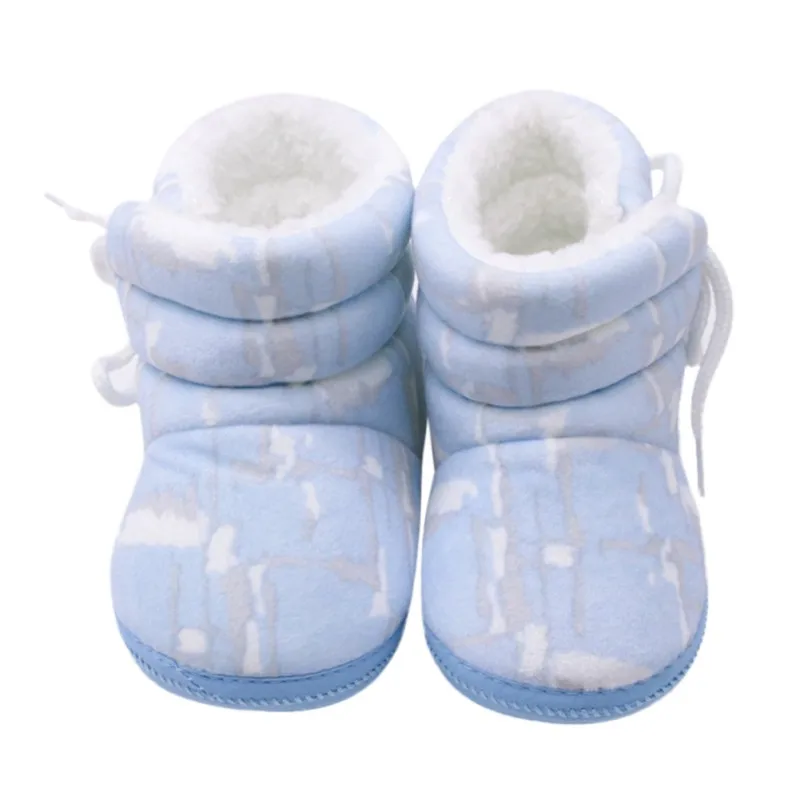Детская обувь; зимние ботинки; ботиночки для девочек с цветочным принтом; толстая зимняя мягкая теплая обувь для маленьких мальчиков; милые подарки для новорожденных; 0-12 месяцев - Цвет: Синий