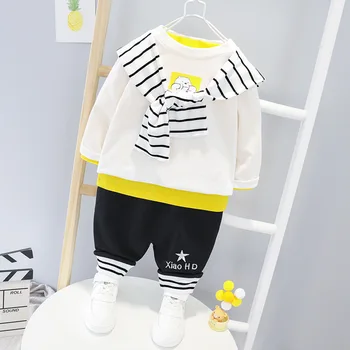

Autumn Baby Boys Navy Style Hooded Long Sleeve T-shirts + Casual Trousers Cotton Children Kids Clothing Sets Girls 2Pcs Suits